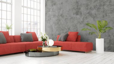 Modern parlak iç. 3D render