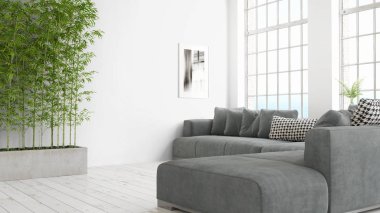 Modern parlak iç. 3D render