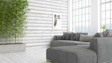 Modern parlak iç. 3D render