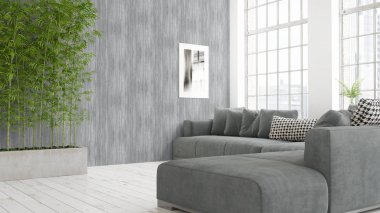 Modern parlak iç. 3D render