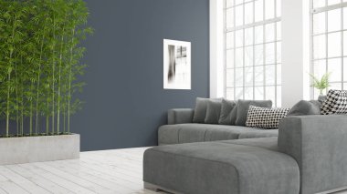 Modern parlak iç. 3D render