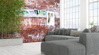 Modern parlak iç. 3D render