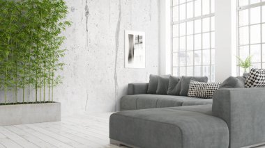 Modern parlak iç. 3D render