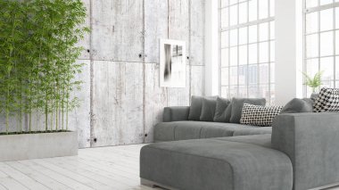 Modern parlak iç. 3D render