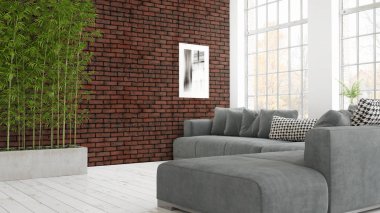 Modern parlak iç. 3D render