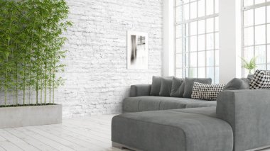 Modern parlak iç. 3D render