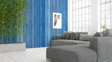 Modern parlak iç. 3D render