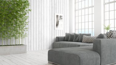 Modern parlak iç. 3D render