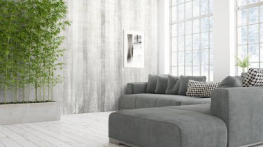 Modern parlak iç. 3D render