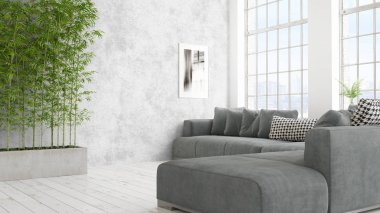 Modern parlak iç. 3D render