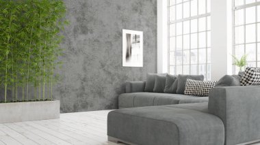 Modern parlak iç. 3D render