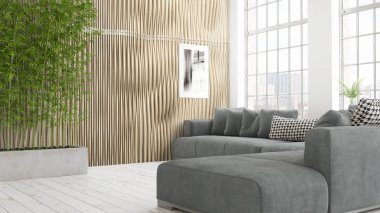 Modern parlak iç. 3D render