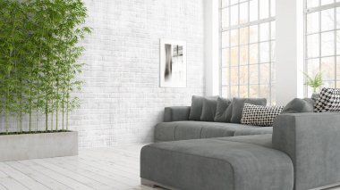 Modern parlak iç. 3D render