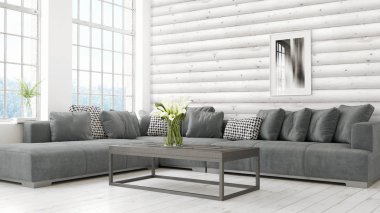 Modern parlak iç. 3D render