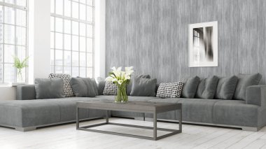 Modern parlak iç. 3D render