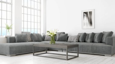 Modern parlak iç. 3D render