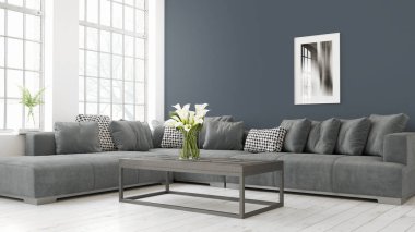 Modern parlak iç. 3D render