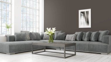 Modern parlak iç. 3D render