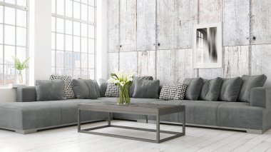 Modern parlak iç. 3D render