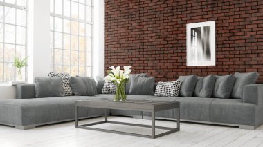 Modern parlak iç. 3D render