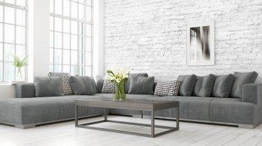 Modern parlak iç. 3D render