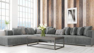 Modern parlak iç. 3D render