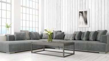 Modern parlak iç. 3D render