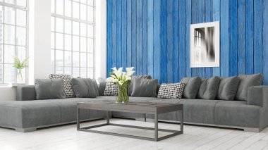 Modern parlak iç. 3D render