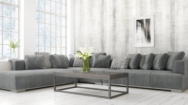 Modern parlak iç. 3D render