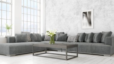 Modern parlak iç. 3D render