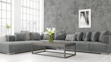 Modern parlak iç. 3D render