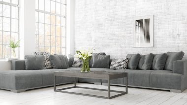 Modern parlak iç. 3D render