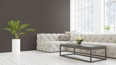 Modern parlak iç. 3D render