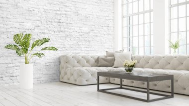 Modern parlak iç. 3D render