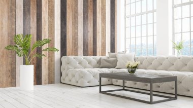 Modern parlak iç. 3D render