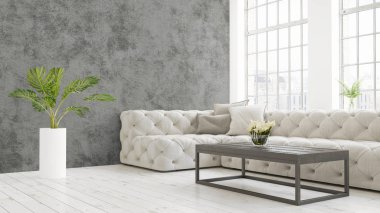 Modern parlak iç. 3D render