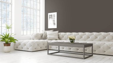 Modern parlak iç. 3D render