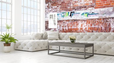 Modern parlak iç. 3D render