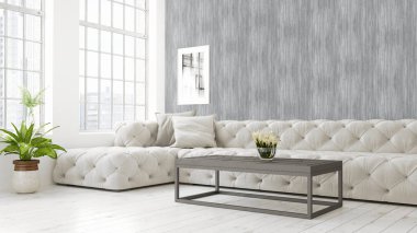 Modern parlak iç. 3D render