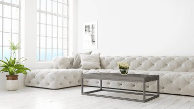 Modern parlak iç. 3D render