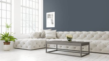 Modern parlak iç. 3D render