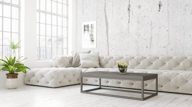 Modern parlak iç. 3D render