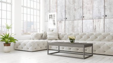 Modern parlak iç. 3D render