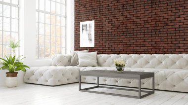 Modern parlak iç. 3D render