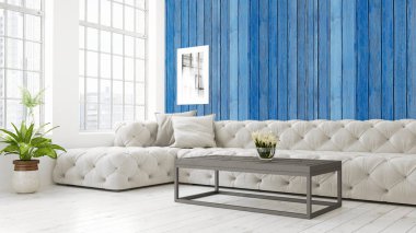 Modern parlak iç. 3D render