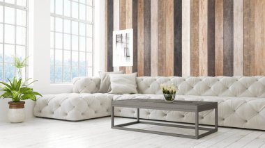 Modern parlak iç. 3D render