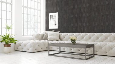 Modern parlak iç. 3D render