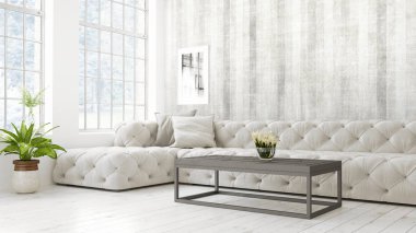 Modern parlak iç. 3D render