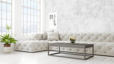 Modern parlak iç. 3D render