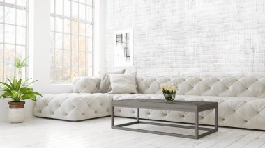 Modern parlak iç. 3D render